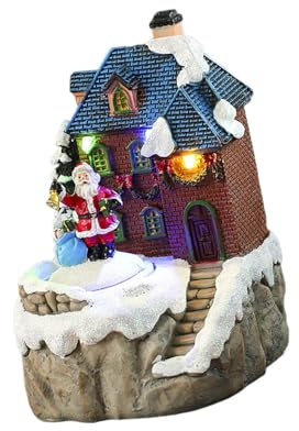 Caja de música de cabaña de Navidad con caja musical giratoria de Papá Noel, decoración del hogar para niños, hombres y mujeres, figuras de pueblo de Navidad