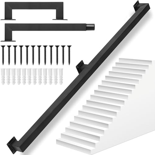 OUUTMEE Pasamanos de 180 cm de tubo cuadrado de acero al carbono, adecuado para uso interior y exterior, barandilla de escalera, altura 7,5 cm, negro