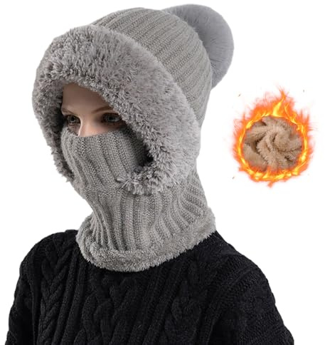 Generisch Sturmhaube Mütze Winter, 2026 Neu Wintermütze für Damen, Plüsch Sturmhaube 3 in 1 Beanie Mütze Warm Strickmütze & Halswärmer Sets