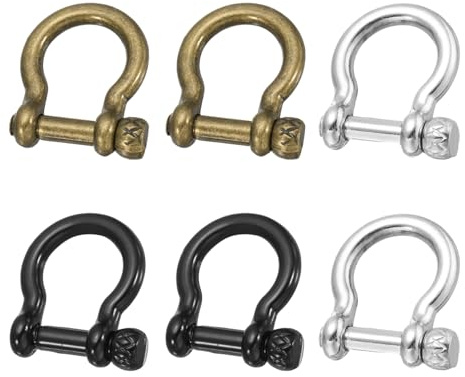 QUARKZMAN Grillete De Tornillo, Anilla En D De Aleación De Zinc De 8.5mm Grillete Ancla Tipo U Conector De Junta De Tornillo Para Llavero Pulsera, Paquete De 6, Bronce, Negro, Plata