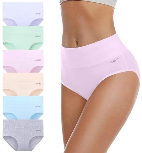 HAGOT Lot de 6 Culotte Femme Coton Élasticité, sous-Vêtements Sport Elasticité Doux, Confort Respirant