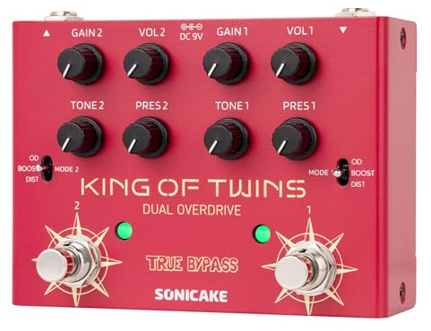 SONICAKE Pedal Overdrive Doble Canal Overdrive/Boost/Distortion 3 Modos Circuito Analógico Puro True Bypass 4 Potenciadores por Canal QDS-08