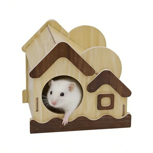 Hamsterhaus – Holzhütte, niedliches, natürliches Hasenhaus, Hamster-Zubehör, für Landschaft, Spielen, Schlafruhe, Rennmaus, Häschen, Igel, Zuckergleiter, Kleintiere, drinnen
