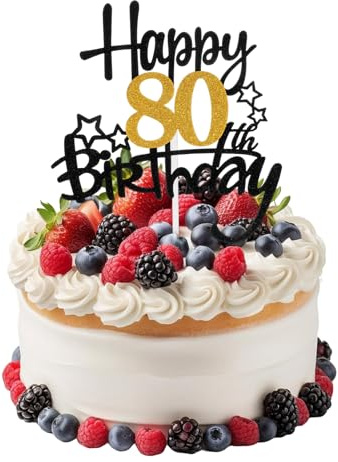 Larrel Tortenaufsatz zum 80. Geburtstag, Schwarz Goldener Glitzer Tortenaufsätze, Geburtstagsfeier, Dekorationszubehör für Männer & Frauen Geburtstags Party Jahrestag Torte Deko Supplies