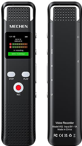 MECHEN Enregistreur Vocal 128 Go, 1536 kbps Dictaphone Numérique