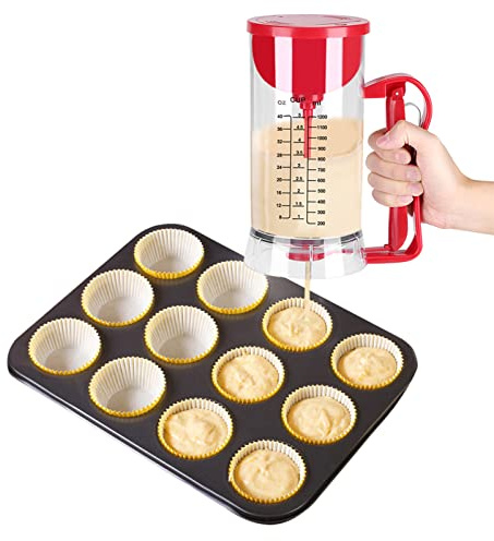 Dosatore per pastella per pancake da 1200 ml, frullatore elettrico senza fili a batteria, macchina per impastare con dosatore a pressione per pancake, cupcake e waffle