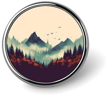 Runder Anstecker mit Berglandschaft, personalisierbar aus Aluminiumlegierung, exquisite runde Brosche, modischer tiver Emaille-Anstecker, Metallknopf für Taschen, Jacken, Hemden und Kleidung