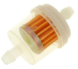 2EXTREME Benzinfilter 6mm universal kompatibel mit Roller, Moped, Vespa; 1x | Kraftstofffilter mit Papier-Filterelement, 6mm Schlauchanschlüssen; kompatibel mit Mofa, Quad; Gehäuse klar, Filter orange