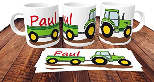 Kilala Kindertasse Kunststofftasse Traktor mit Name Trecker Schlepper Kindergartentasse für kleine Landwirte Treckerfahrer