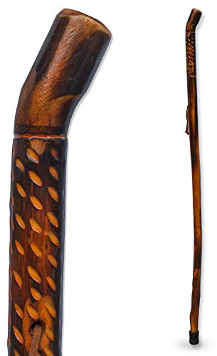 RMS Natural Wood Walking Stick - 48 Inch Handcrafted Wooden Hiking Stick - Assisting Men or Women with Disability or Limited Mobility (Rain Drop Handle, 48 Inch)