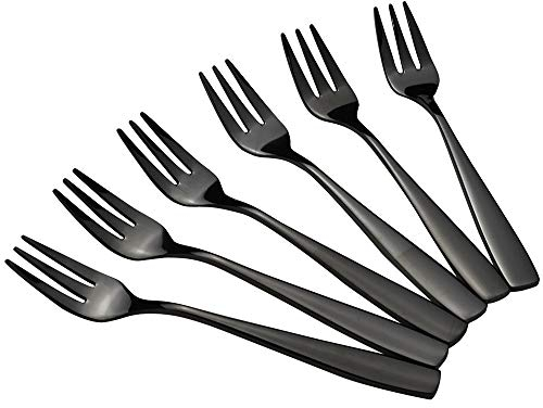 Teyyvn Lot de 16 fourchettes à dessert en acier inoxydable 3 dents Noir