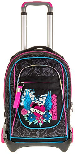 Seven Trolley Jack Zaino Scuola 3 Ruote, Multicolore - Trolley Scomponibile, Carrello Sganciabile, 3 Usi in 1 Uso Zaino con Spallacci a Scomparsa, Bambina Scuola Elementare, nero rosa