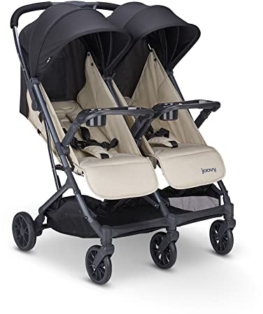 Joovy Kooper X2 Double Stroller, Lightweight Travel Stroller, Compact Fold with Tray, Sand