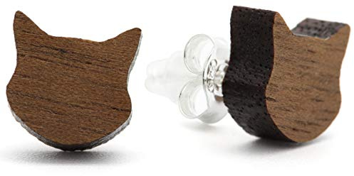 Naturskatulle träörhängen former nötsblomma I örhängen trä 925 sterling silver träsmycke örhängen dam I öronsmycke e silver, colore: Katt, cod. N10225
