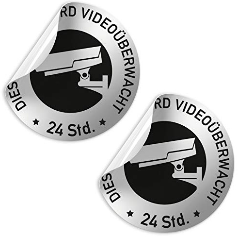 Kinekt3d Leitsysteme Folienschild Schild - D = 100 mm PVC Silber - Robuste Kratzfeste Folie - UV beständig (Set = 2 Stück: Dieses Objekt wird Videoüberwacht - Design A))