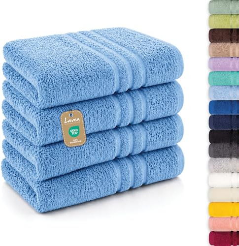 Lavea® 4-pack badhanddukar 50x100 cm 100% bomull – Mjuka och absorberande – Perfekta som handduk, gästhandduk eller ansiktshandduk för hem, hotell och spa – Delfinblå