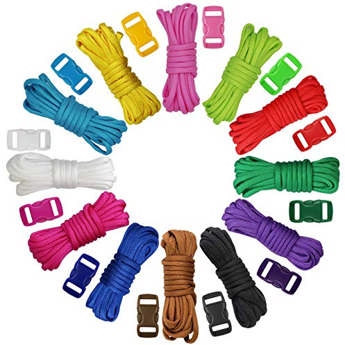 aufodara Cuerda Paracord 12 x 10 Pies 4 mm 7 Hebras Pulseras de Paracord Cuerda Acampar, Senderismo, Supervivencia para Bricolaje Bracelet Llavero, Collar de Perro, Cordón (12 Colores + Hebillas)