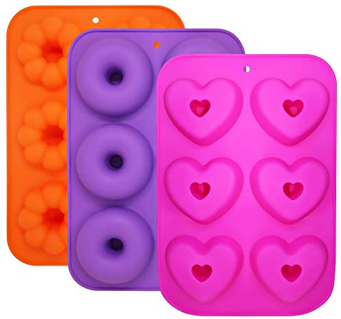 Molde de Rosquilla de Silicona, ZoneYan Molde de Donuts Silicona, Silicona Donuts Horno, Donas Molde Silicona, Juego de Molde de Silicona Donut, Verde, Azul, Rosa Roja, 3 Formas para Hornear