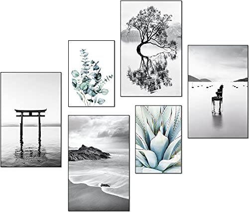 artpin® Moderne Poster Set - Bilder Wohnzimmer Deko Schlafzimmer - Strand Palme schwarz weiß Bilderwand ohne Rahmen (4x A3|2x A4) W15