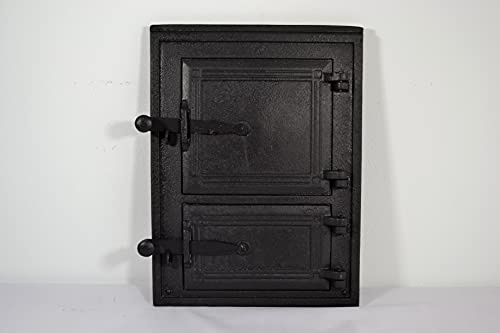 SEZAM Backofentür aus Gusseisen mit 2 Türen - mit Türriegel, Brotofentür - Steinofentür - Pizzaofentür 39 x 3 x 29 cm - rechteckig, schwarz bemalt