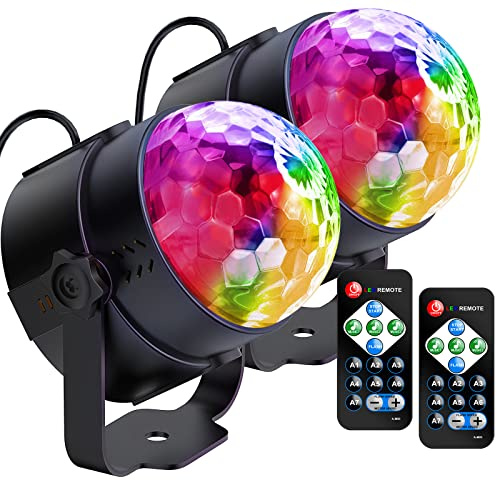 Boule Disco, YAZEKY 2 Pack Lumière Soirée Lampe de Scène Projecteur, Boule lumineuse Disco 360° Rotative,Boule a Facette 7 RGB avec Télécommande,Jeux de Lumiere pour Soiree,KTV,DJ,Fête,Disco,Noël, Bar