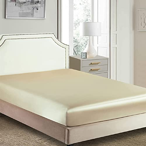 Bettlaken Spannbettlaken 140x200 Taupe Gold Beige Braun Boxspringbett Satin Bettlaken Glänzend Seide Spannbetttuch Leintuch für 140 x 200 Uni Muster Spannleintuch für Hohe Matratze bis 25-30 cm