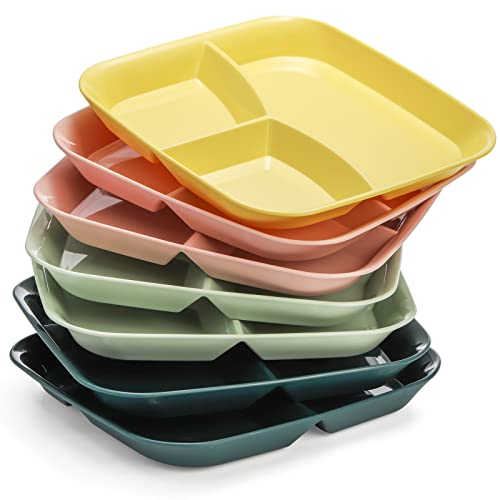 Nicunom 8 Pack Divided Dinner Plates, BPA Free PP Section Plate, Reusable 3-Compartment Portion Control Dinner Plates, Unbreakable Fast Food Tray, Microwave Dishwasher Safe