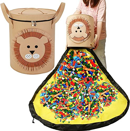 Baby Spielzeug Aufbewahrung Spielzeugkorb Spielzeug-Aufbewahrungstaschen for Spielzeugsteine，Aufrecht stehen mit 150 cm waschbarer Kordelzug-Spielmatte (Color : Lion)