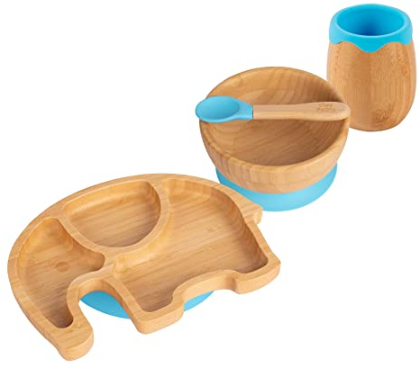 Tiny Dining Elefant -Bambus -Saug -Baby -Fütterungsset - Blau - 4pc