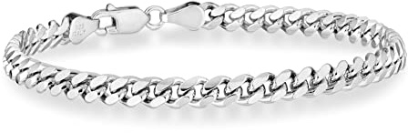 Miabella Italian 925 Sterling Silver Thick Solid Cuban Link Curb Chain Bracelet for Men, 3.2mm, 5mm, 7mm Made in Italy (7.5, 5mm)