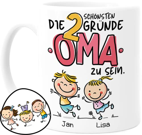 Tassenliebling® Oma Tasse personalisiert mit 1-3 Enkelkindern - Die schönsten Gründe Oma zu sein - Geschenk für Oma zum Geburtstag - Geburtstagsgeschenk