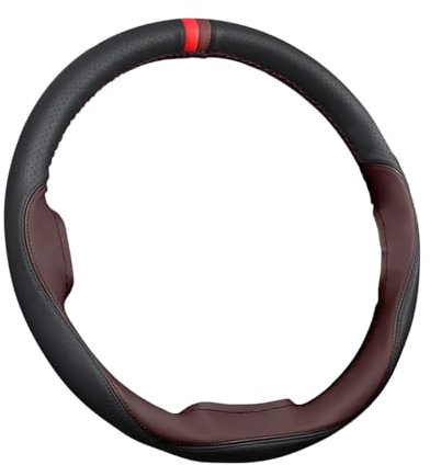 JNNJ Lenkradbezug Auto, Mikrofaser-Leder-Lenkradabdeckung, Sport Anti Rutsch Universal 38cm Lenkradbezug, Lenkrad Abdeckung Echtes Leder Breathable Anti Slip(Kaffee)