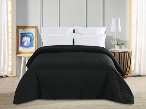 FEBE Tagesdecke Bettüberwurf Schwarz 220 X 240 cm Überwurfdecke Sofadecke Sofaüberwurf Flauschig Mikrofaser Zimmer Deko Throw Blanket