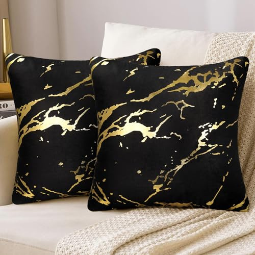 Örngott sammet soffkudde svart guld marmor mönster 45 x 45 cm modern lyxig dekorativ kudde soffkuddar örngott dekorativa örngott prydnadskudde för soffa fåtölj hem sovrum set om 2