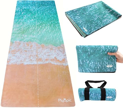 PLYOPIC 3-in-1-Reise-Yogamatte, Hot Yoga Handtuch, Gymnastikmatte, Topper – rutschfest, tragbar und faltbar, 1,5 mm dünn, ideal für Yoga, Hot Yoga, Pilates, Fitness, Training und Reisen