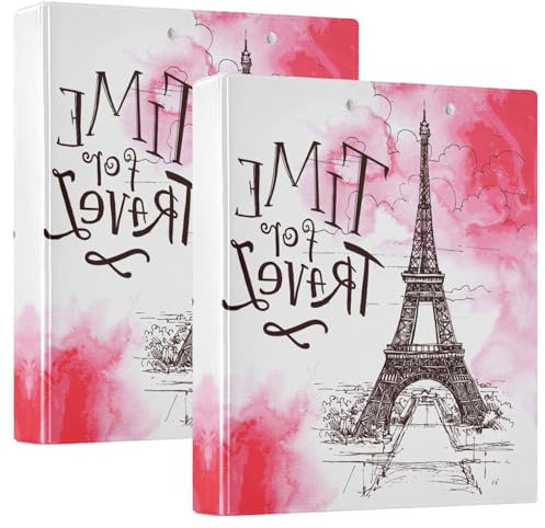 Quteprint Ringbuch mit 3 Ringen, Motiv: Paris City Art, Aquarell, 3,8 cm, runder Ringordner mit 3 transparenten Innentaschen, Ordner-Organizer mit Klemmbrett für Büro, Zuhause, Schule, hält 200 Blatt,
