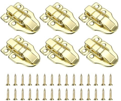 QUARKZMAN 6 Piezas Cerradura de Pico de Pato, 60 x 40 mm Caja Retro Pestillo de Palanca Cierre de Hebilla de Metal sin Orificio para Candado con Tornillos para Joyero Maleta, Dorado
