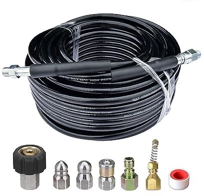15M/50Ft High Pressure Washer Hose for Karcher Gun Snow Foam Lance with Washing Nozzle Drain Pipe Cleaning Hose Sewer Jetter Kit