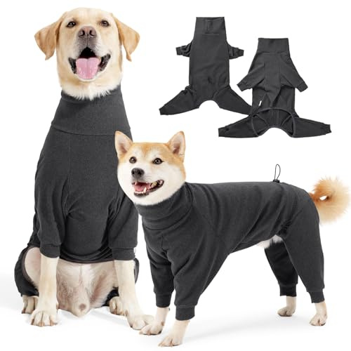 Hjyokuso Hundemantel Winter, Warmer Fleece Hundepullover mit Beinen, Weiche Vierbeinige Hundejacke für Kleine & Mittelgroße Hunde, Hundebademantel Fleece Hunde Pyjama Bekleidung Dunkelgrau S