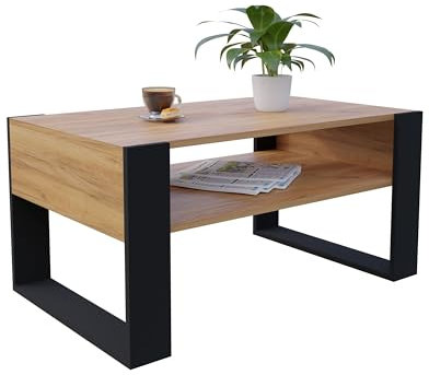 POKAR Couchtisch Wohnzimmertisch Moderner Beistelltisch Coffee Table Couch Tisch für Wohnzimmer, 92 x 53,6 x 45 cm, Craft Eiche