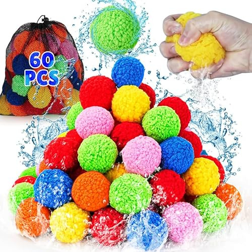 60PCS Reusable Water Balloons for Kids - Quick Fill Water Toys for Pool & Beach, Summer Outdoor Games with Refillable Water Balls for kids ages 3-12
