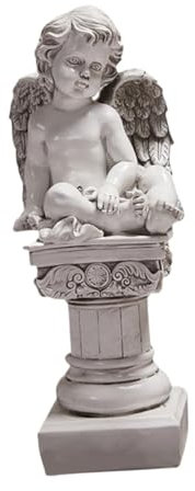 JISADER Statue d'ange en résine, figurine de collection, vintage, décoration de jardin avec pilier romain, sculpture commémorative pour bureau, Ange Assis