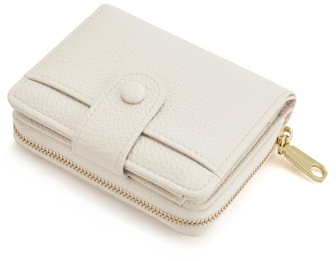 ANYWN Geldbörse Damen klein aus Weichem Leder, Kleines Portemonnaie Damen, Mini Geldbeutel mit Großes Zipper Münzfach Beige