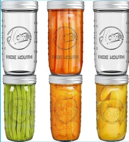 USHOP Mason Jar 750ML,Set di 6 Vasetti Vetro con Copertura Divisa,Barattoli Vetro Ermetici con Copertura in acciaio inossidabile 304 per Conserve,Marmellata/Miele/Crauti/Sottaceti Preparazione