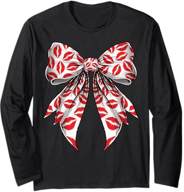 Coquette Bow Kisses Lippenstift Markierungen Lippen Valentinstag Mädchen Langarmshirt