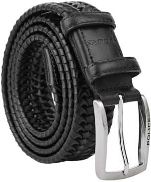 Police Cintura Intrecciata Elastica In Vera Pelle da Uomo, Confortevole, Alta 3,5 cm, Con Scatola