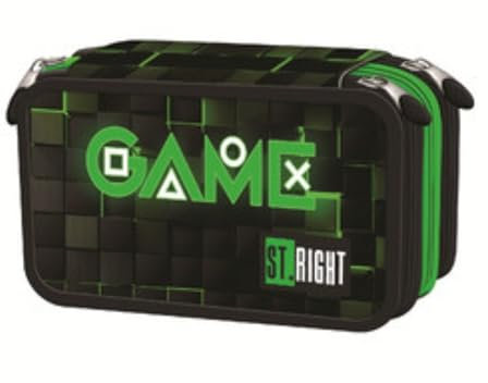 Goldkids - Federmäppchen 3 Fächer - Mäppchen für Mädchen und Jungen - Federmappe 3-Fach Federtasche 46-teilig Gefüllte Schüleretui Schulmäppchen- Game Motiv