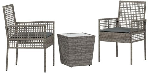 vidaXL Garten Bistro Set 3 pcs Grau Poly-Rattan, Garten und Terrasse, modernes Bistro-Set, stylische Möbel für entspannte Essabende draußen