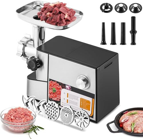 WUDLi Tritacarne Elettrico, tritacarne Multifunzionale, impagliatore Automatico di Salsicce, tritacarne con 3 Piastre di Taglio, con Funzione di inversione, per macinare Tutti i Tipi di Carne