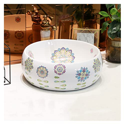 Contenedores de cerámica antiguos Combinación de lavabo y grifo, baño moderno con cuenco de porcelana artística, lavabo sobre la encimera